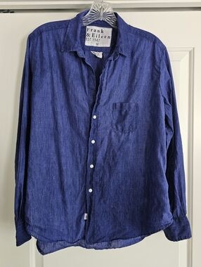 FRANK & EILEEN Deep Blue Linen Shirt Eileen Style Sz M